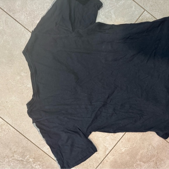 ba&sh Black V-Neck Tee with Gray Stripes - Picture 2 of 5